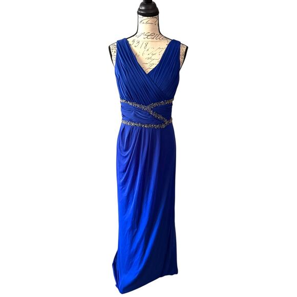 Cachet Long Blue Maxi Beaded Evening Gown Dress Size 12 - Picture 1 of 6